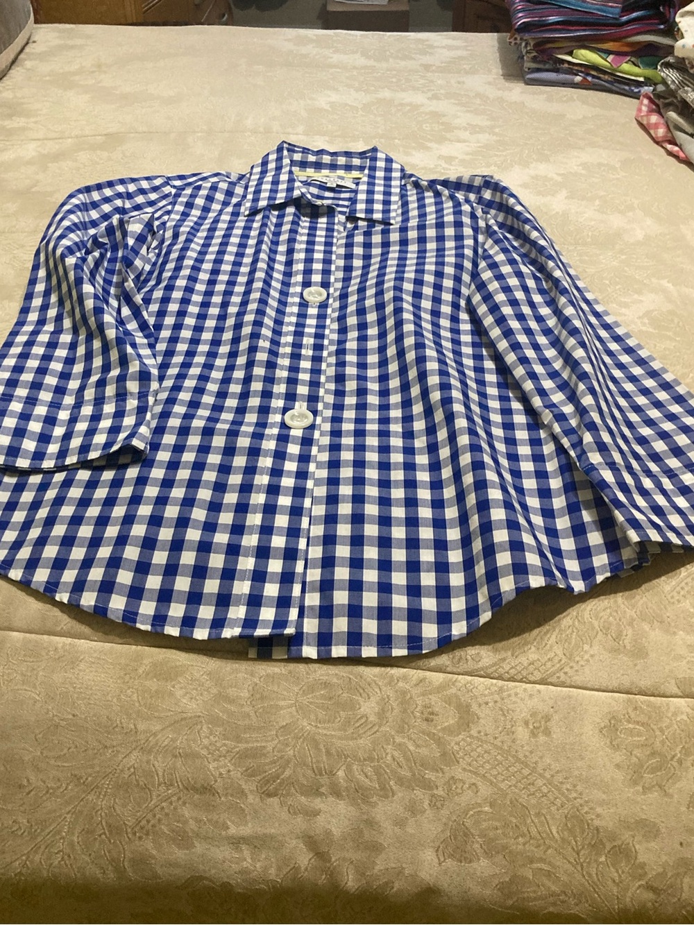 Foxcroft Blue and White Gingham Button-Down Shirt